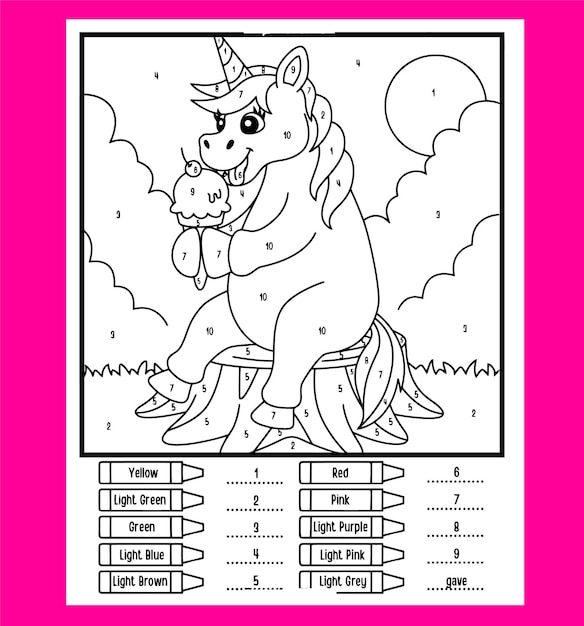 una caricatura de un unicornio de color por número