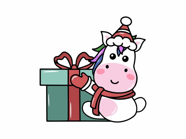 Caricatura de unicornio con el sombrero de Papá Noel