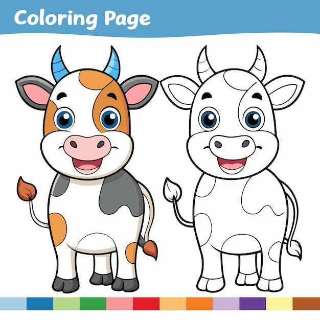 Caricatura de una vaca aislada en un libro de colorear de fondo blanco