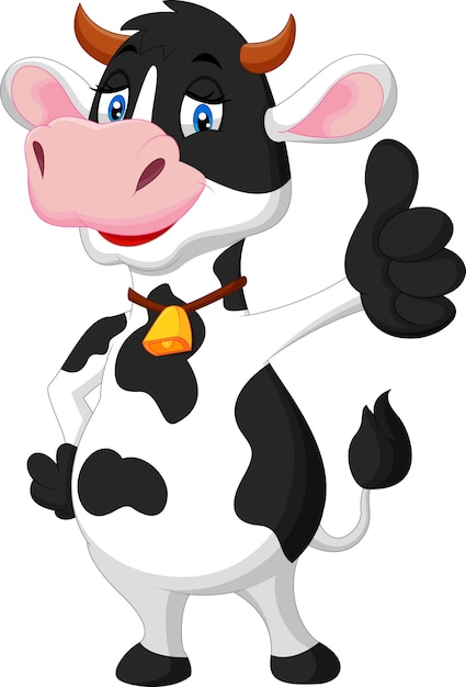 Caricatura de vaca linda dando pulgar