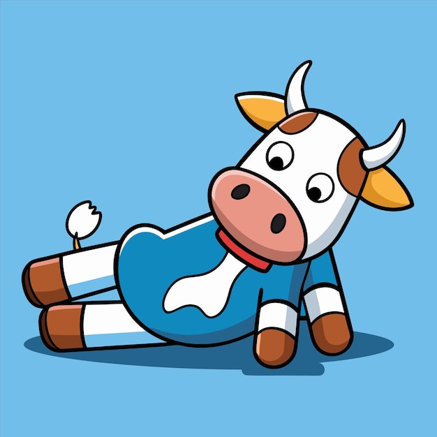 una caricatura de una vaca tendida en el suelo con una camisa azul que dice vaca