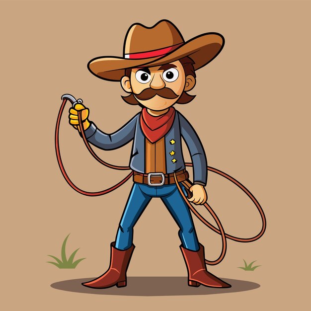 una caricatura de un vaquero con una cuerda y un lazo