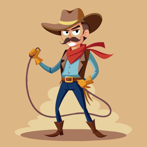 una caricatura de un vaquero con una cuerda y un lazo