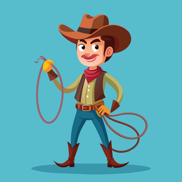 una caricatura de un vaquero con una cuerda y un lazo
