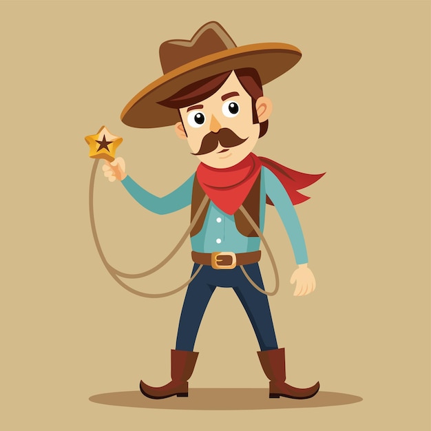 una caricatura de un vaquero con una estrella de oro en la cabeza
