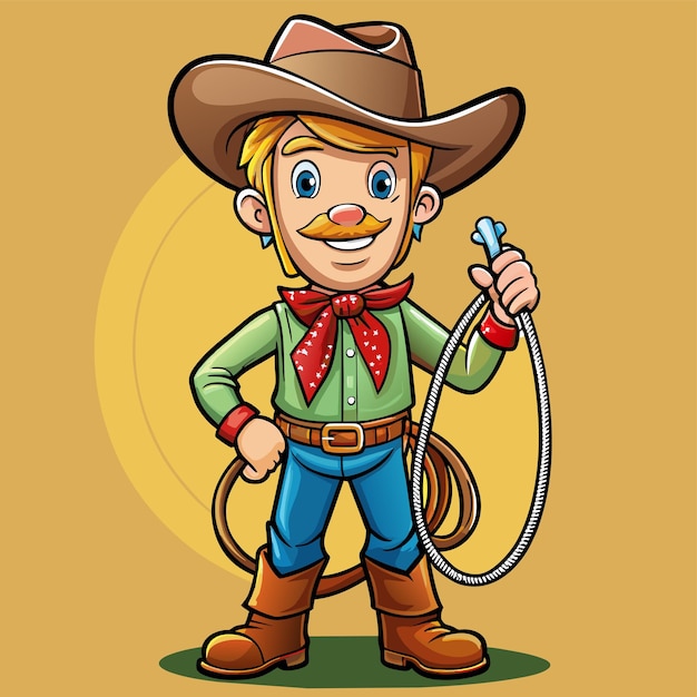 una caricatura de un vaquero con un lazo en la cara