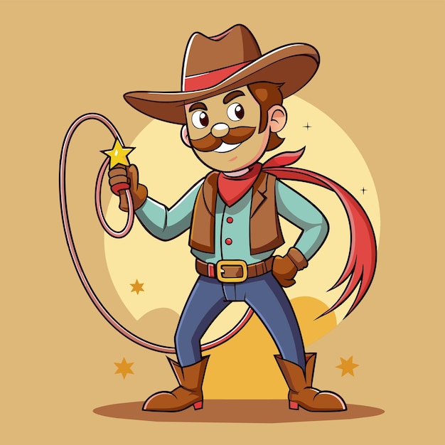 una caricatura de un vaquero con un lazo en la cara