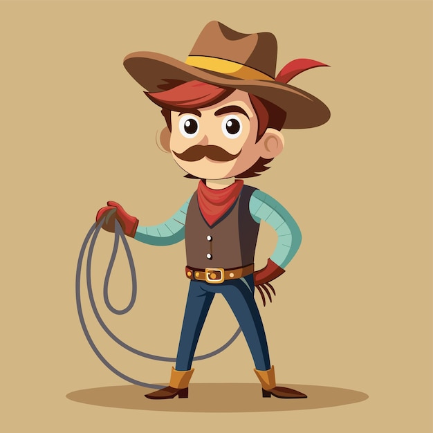 una caricatura de un vaquero con un lazo en la cara