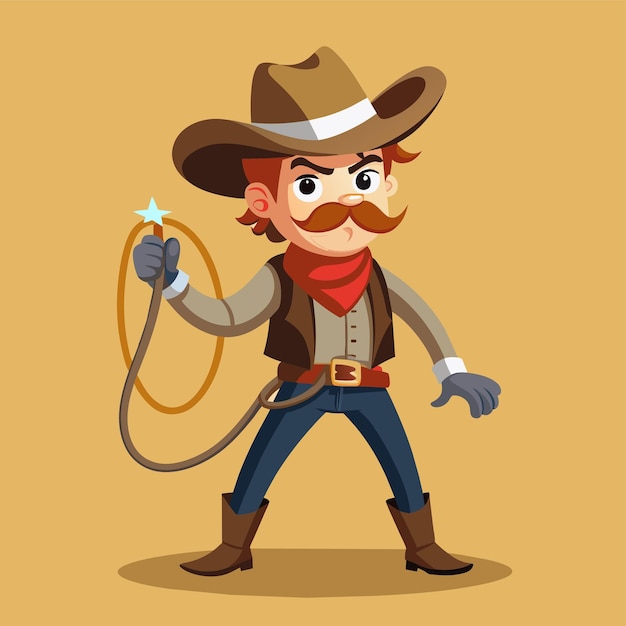 una caricatura de un vaquero con un lazo y una manguera