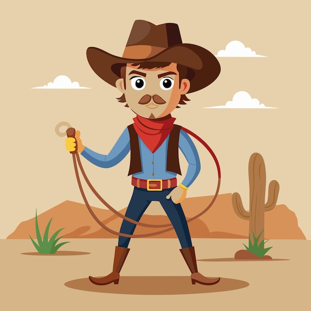 una caricatura de un vaquero con un sombrero de vaquero y un lazo