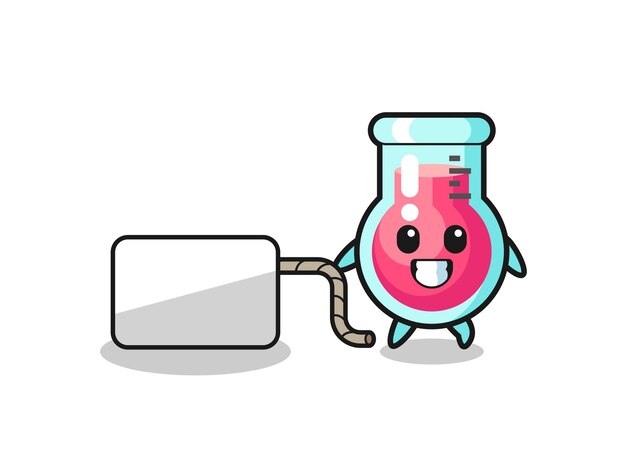 La caricatura del vaso de laboratorio está tirando de un lindo diseño de pancarta