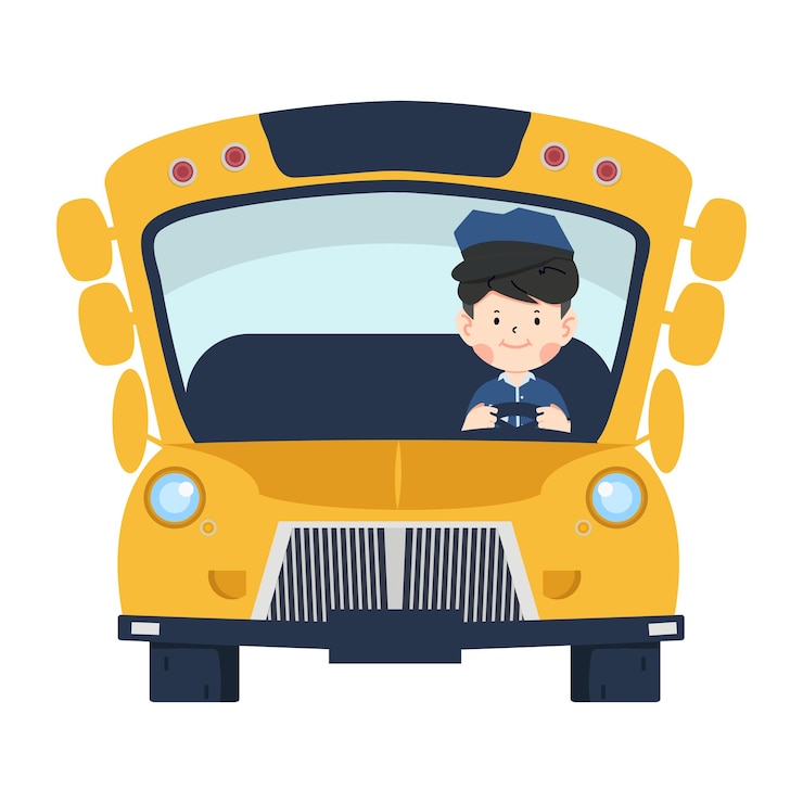 Vector caricatura vectorial del conductor del autobús escolar