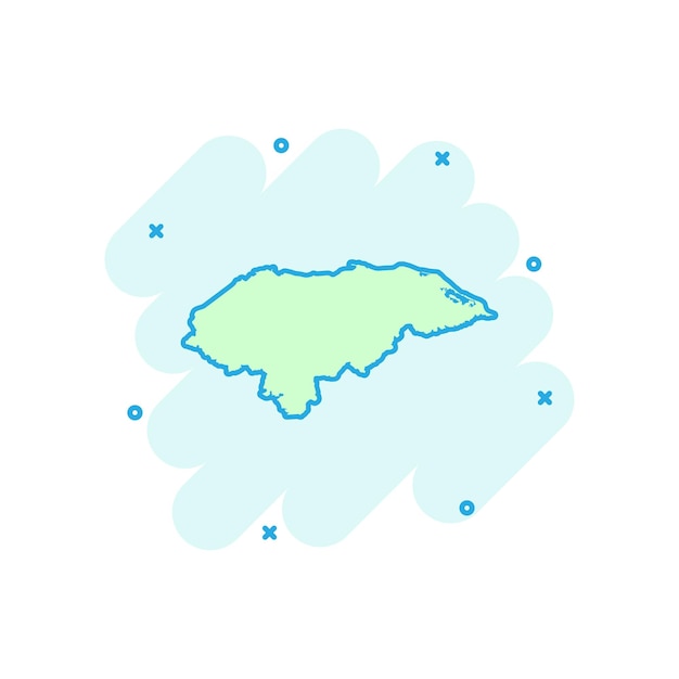 Vector caricatura vectorial ícono del mapa de honduras en estilo cómico ilustración del letrero de honduras pictograma mapa de cartografía concepto de efecto de salpicaduras de negocios