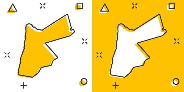 Caricatura vectorial Icono del mapa de Jordania en estilo cómico Ilustración del signo de Jordania Pictograma Mapa de cartografía Concepto de efecto de salpicaduras de negocios