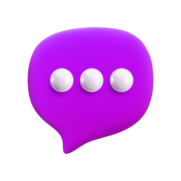 Caricatura vectorial mínima 3D pino de burbuja de habla violeta renderización realista de mensajes de chat escribiendo en un