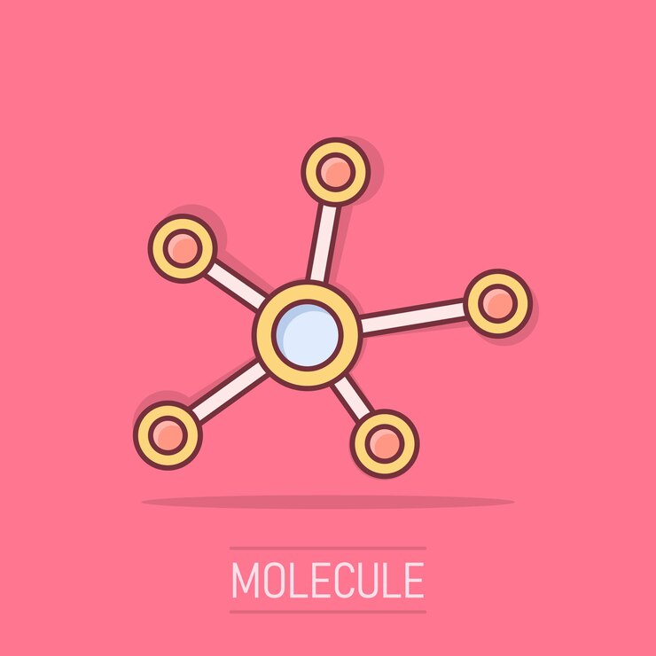 Vector caricatura vectorial de red social icona de molécula de adn en estilo cómico ilustración de signo de molècula pictograma concepto de efecto de salpicaduras de negocio de adn