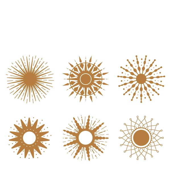 Caricatura vectorial sol amarillo rayos de luz brillantes para calentar el verano aislados sobre fondo blanco