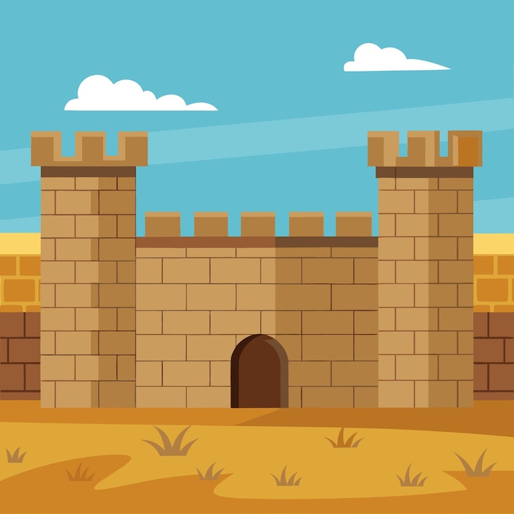 Vector una caricatura de una vieja puerta del castillo