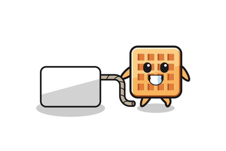 Vector la caricatura de waffle está tirando de una pancarta