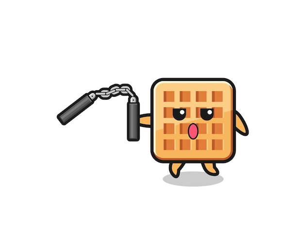 Caricatura de waffle usando nunchaku
