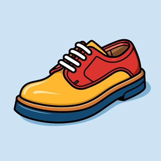 Vector una caricatura de un zapato con un zapato amarillo y rojo.