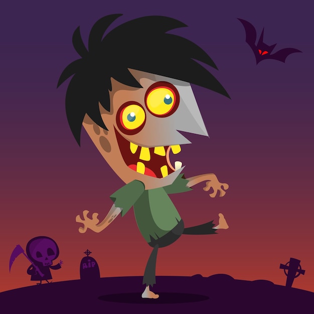 Vector caricatura, zombi, halloween, vector, ilustración