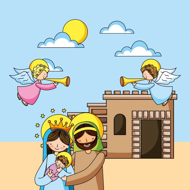 Vector caricaturas cristianas santa familia