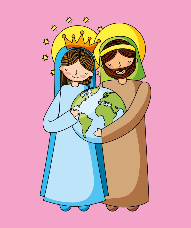 Vector caricaturas cristianas santa familia