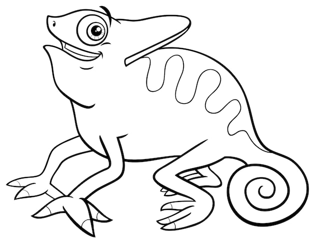 caricaturas felices camaleón reptil personaje animal página de colorear