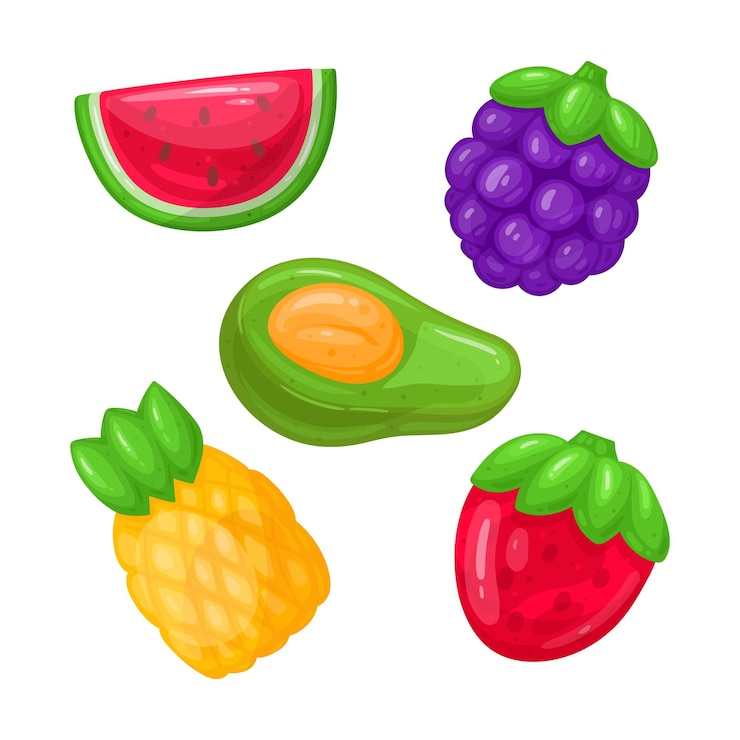 Vector caricaturas de goma frutal, caramelos de jalea masticables, dulces deliciosos con varios sabores, conjunto de ilustraciones vectoriales planas, dulces de jalea en blanco.