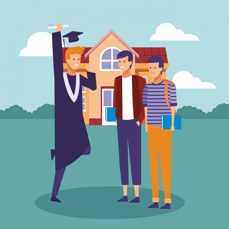 Vector caricaturas de graduación de estudiantes