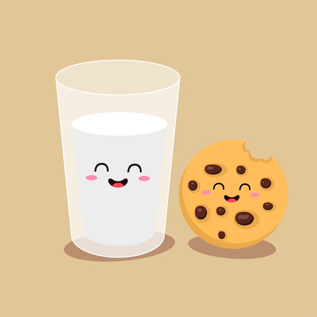 Vector caricaturas de personajes de cómic vaso de leche y galletas