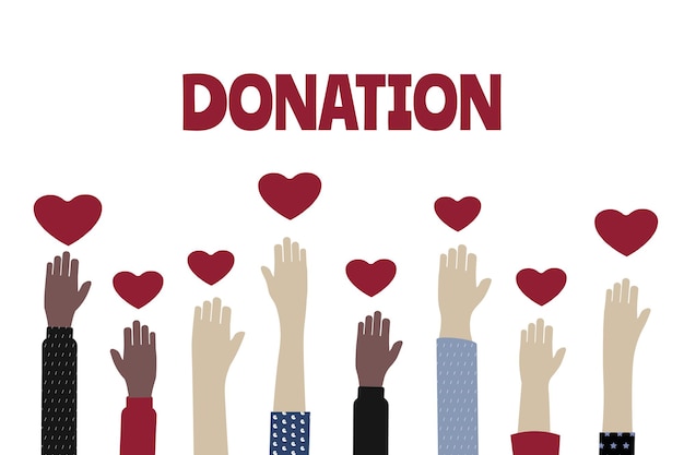 Caridad voluntaria y donación ilustración vectorial plana caridad y fomento de la ayuda social Manos sosteniendo un símbolo de corazón
