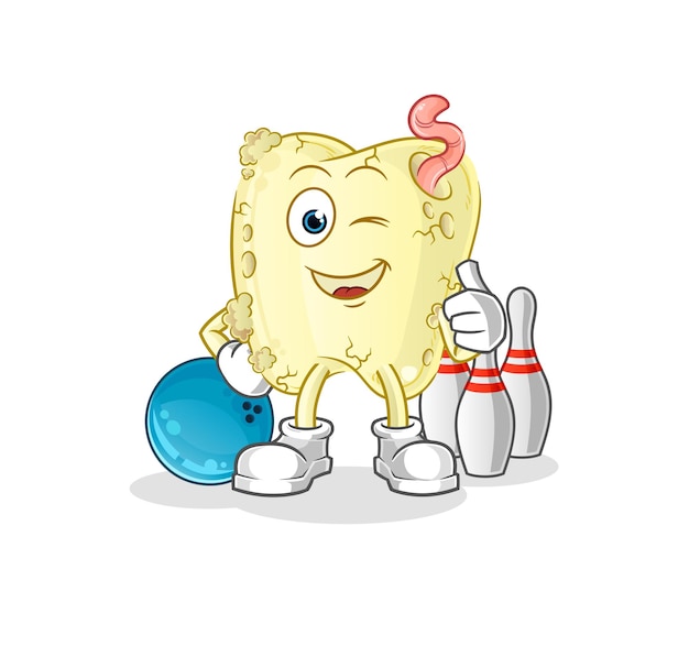 La caries dental juega a la ilustración de bolos. vector de caracteres
