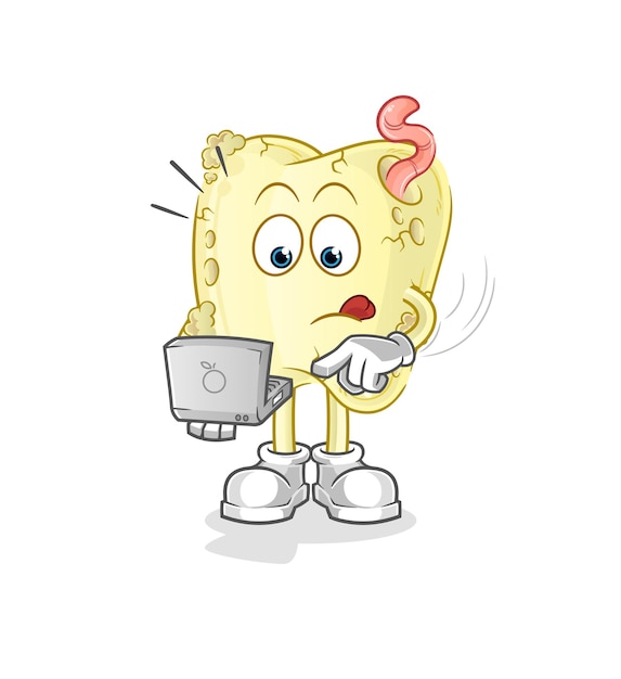 Caries dental con mascota portátil. vector de dibujos animados
