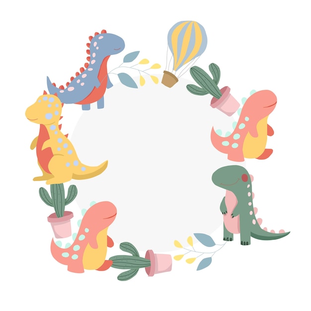 Cariñosa y colorida corona de dibujos animados de dinosaurios