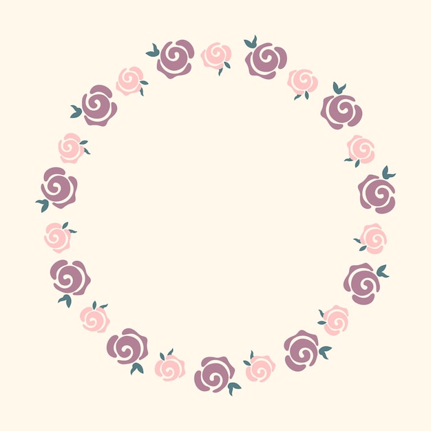 Cariñosa corona de rosas kawaii con marco floral para invitación de boda y logotipo