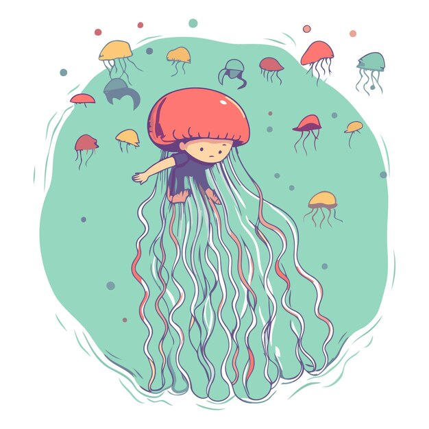 Cariñosa medusa de dibujos animados en un estilo plano