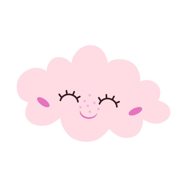 Vector cariñosa nube kawaii de color rosa con cara de dibujos animados y lindos ojos grandes elemento mágico del cielo aislado