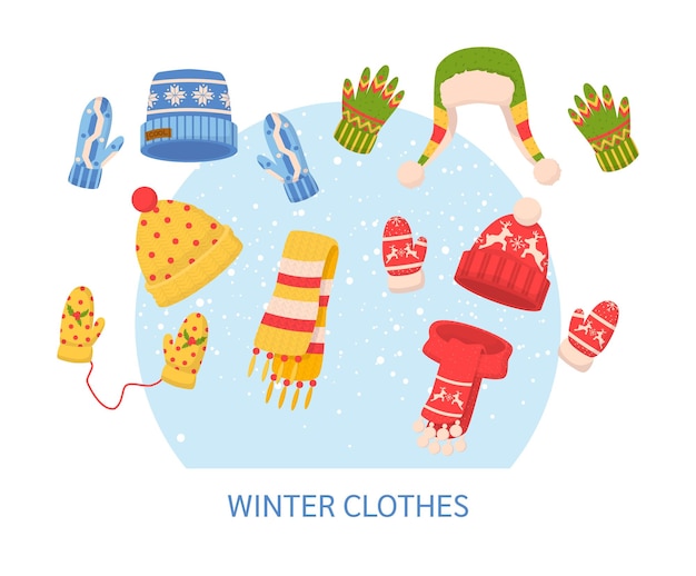 Cariñosa ropa de punto cálida de invierno establece suéteres de Navidad con adornos festivos de invierno