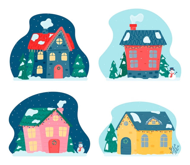 Cariñosas casas de Navidad e invierno Conjunto de casas decorativas