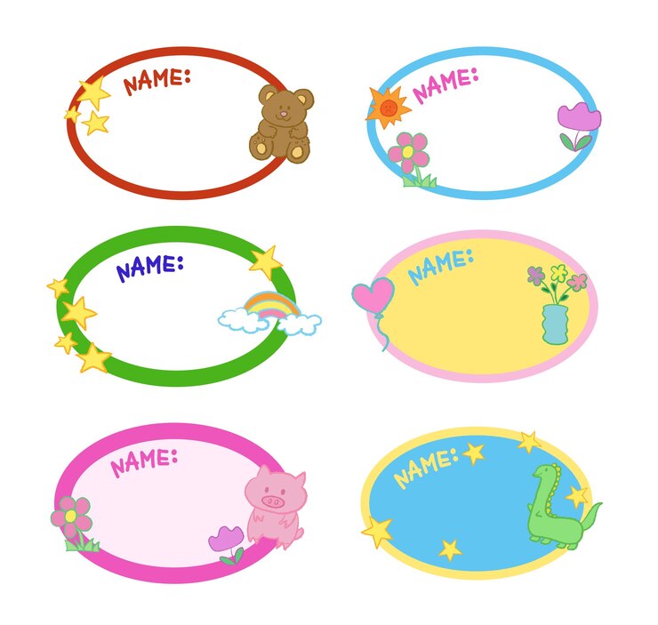 Cariñosas etiquetas de nombre con osos de peluche flores sol arco iris cerdo dinosaurio para la vuelta a la escuela pegatinas icono zoológico