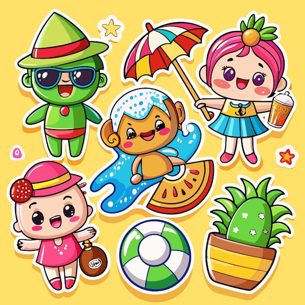 Cariñosas pegatinas de dibujos animados Para divertirse en verano con amigos