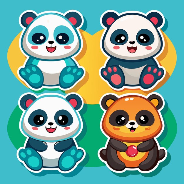 Cariñosas pegatinas de dibujos animados de pandas con expresiones felices