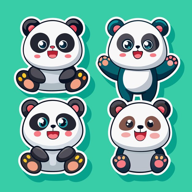 Cariñosas pegatinas de oso panda Animales divertidos y sonrientes adorables