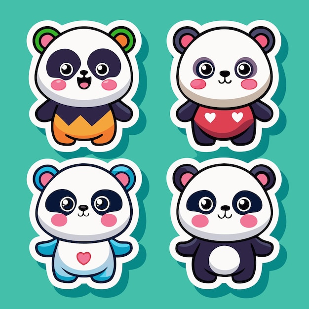 Cariñosas pegatinas de panda Diseños adorables de animales con caras sonrientes