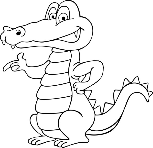 Cariñoso cocodrilo de dibujos animados gracioso caimán depredador personaje animal verde personaje para libro de colorear