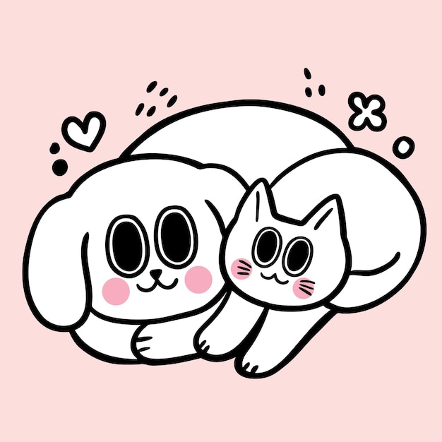 Cariñoso perro y gato acurrucados