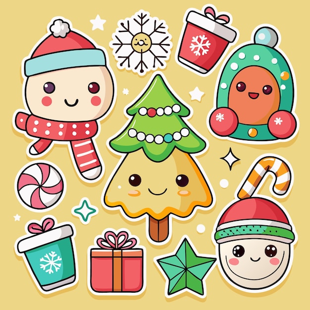 Cariñosos personajes navideños con decoraciones navideñas