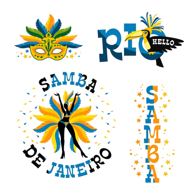 Vector carnaval brasileño. conjunto de emblemas